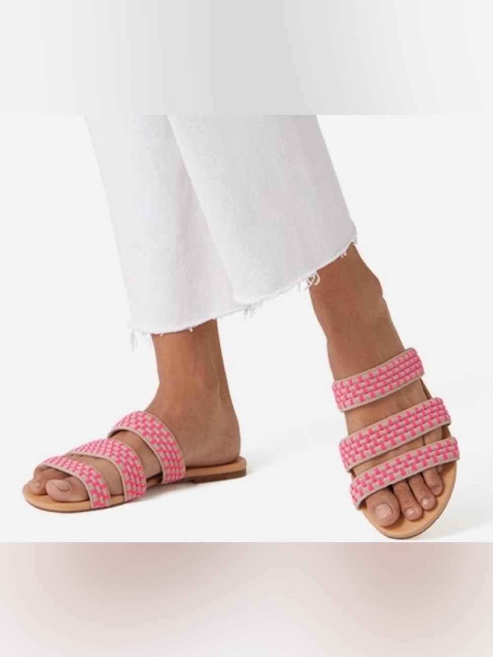 Rothy’s Hot Pink Women's Pink Triple-Strap Woven Slide Sandals